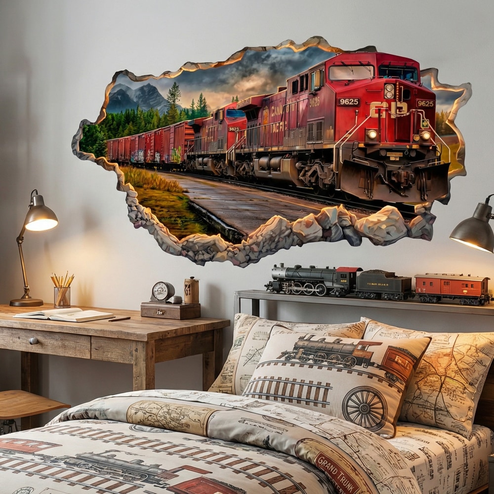 Wall Stickers: Wall Break Mountain Train at Sunset