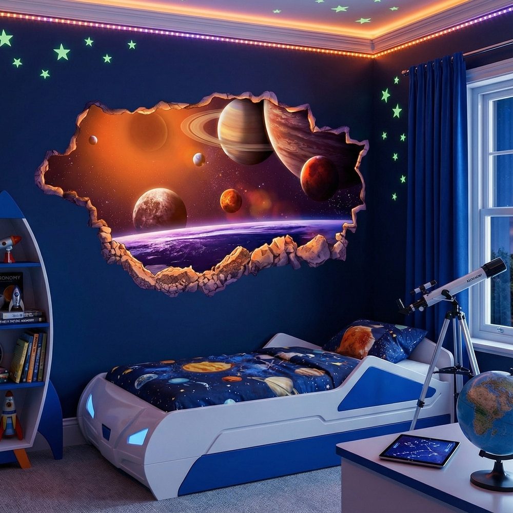 Stickers for Kids: Cosmic Wall Break with Galaxies and Planets
