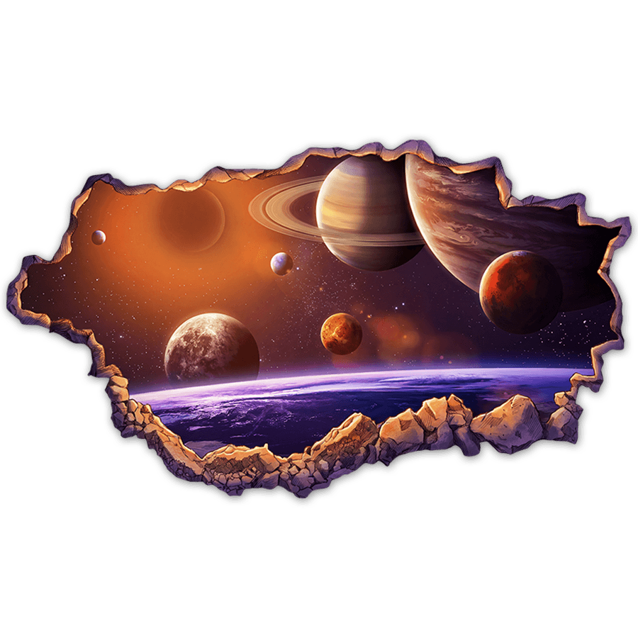 Stickers for Kids: Cosmic Wall Break with Galaxies and Planets
