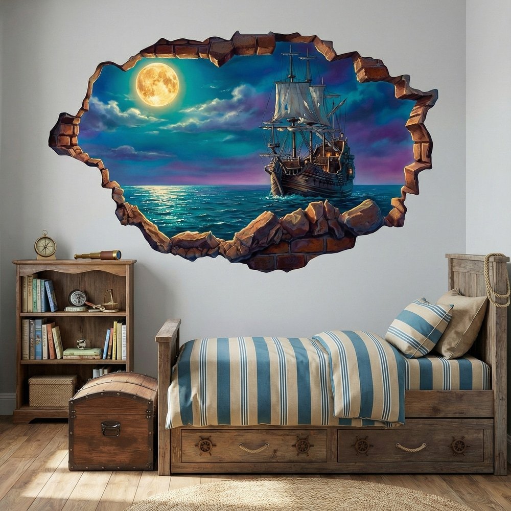 Wall Stickers: Full Moon Galleon Wall Break