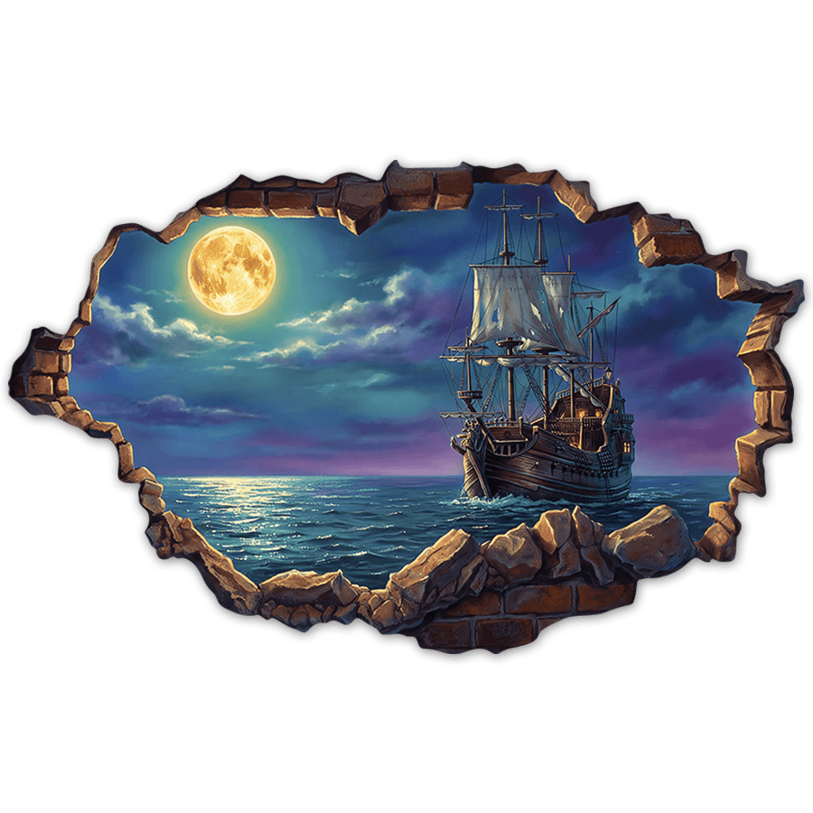 Wall Stickers: Full Moon Galleon Wall Break