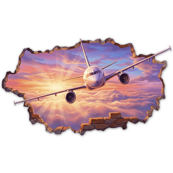 Wall Stickers: Airplane Through Wall Sunset Clouds