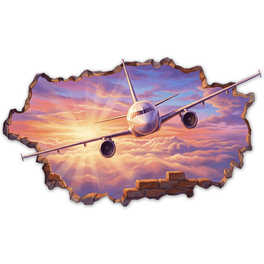 Wall Stickers: Airplane Through Wall Sunset Clouds