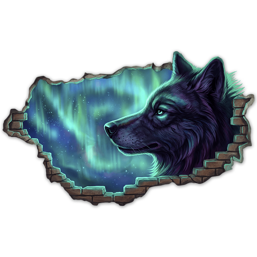 Wall Stickers: Wolf and Northern Lights Wall Break