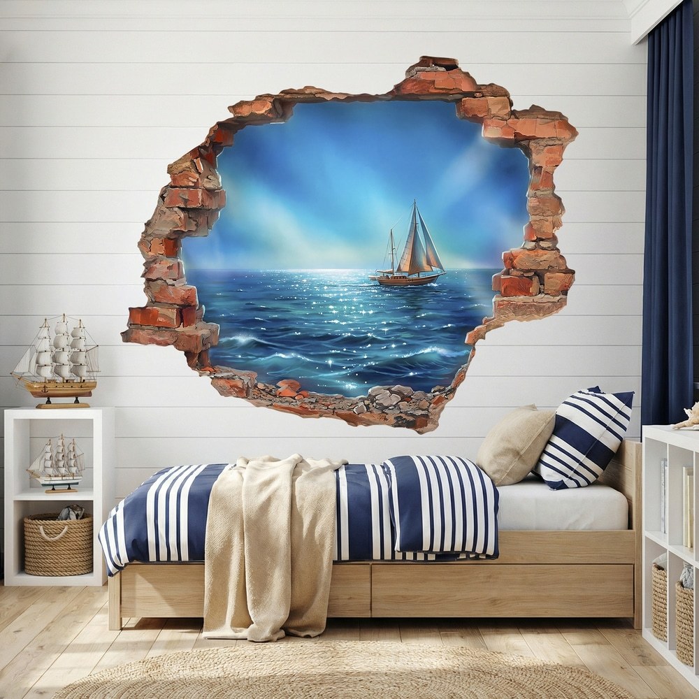 Wall Stickers: Wall Break Sailing Boat on the Horizon