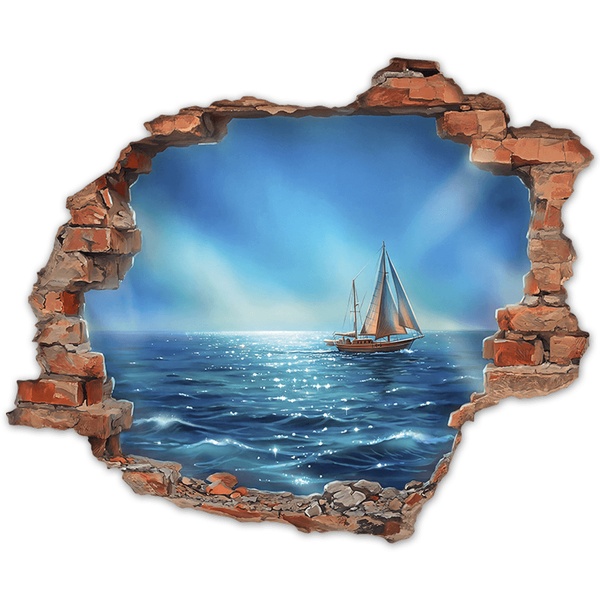 Wall Stickers: Wall Break Sailing Boat on the Horizon