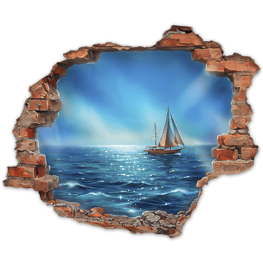 Wall Stickers: Wall Break Sailing Boat on the Horizon