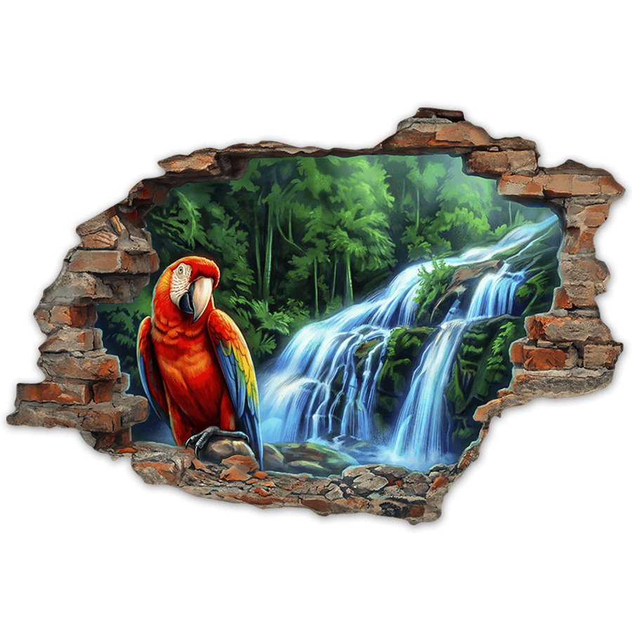 Wall Stickers: Wall Break Parrot at Tropical Waterfall