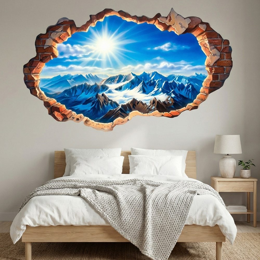 Wall Stickers: Wall Break Snowy Mountains