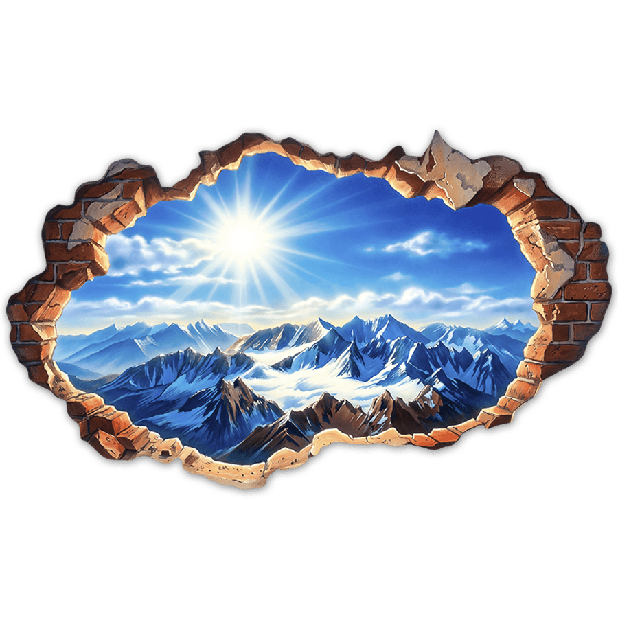 Wall Stickers: Wall Break Snowy Mountains