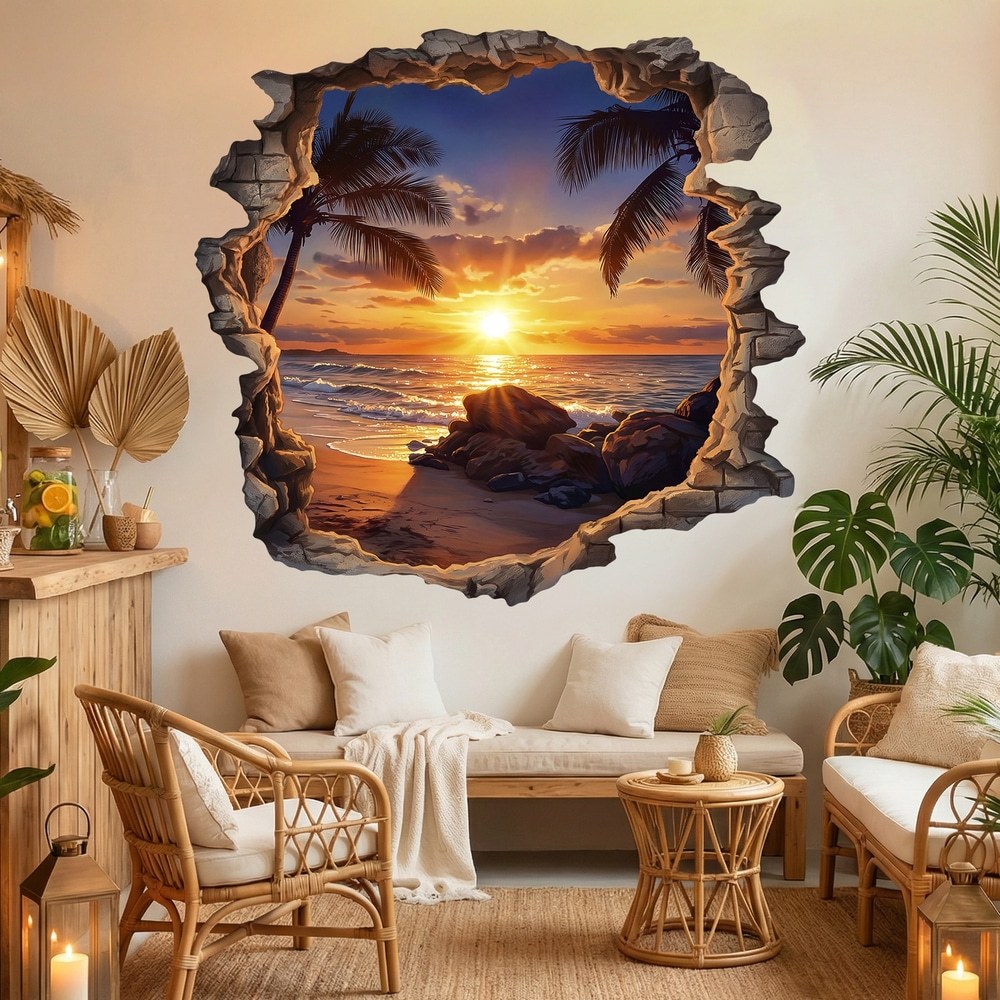 Wall Stickers: Wall Hole Sunset Paradise