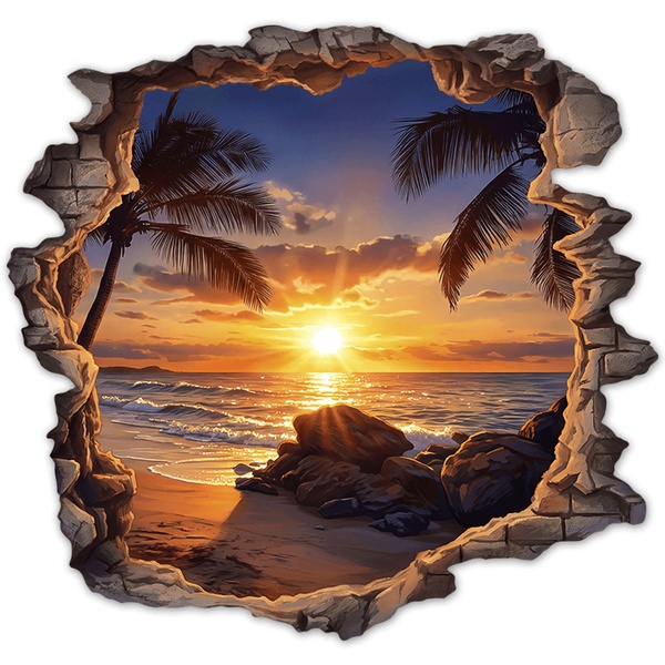 Wall Stickers: Wall Hole Sunset Paradise