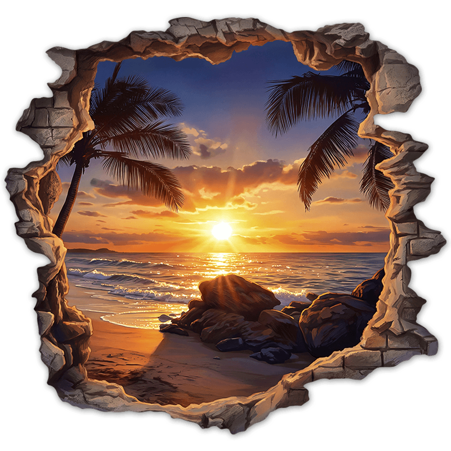 Wall Stickers: Wall Hole Sunset Paradise