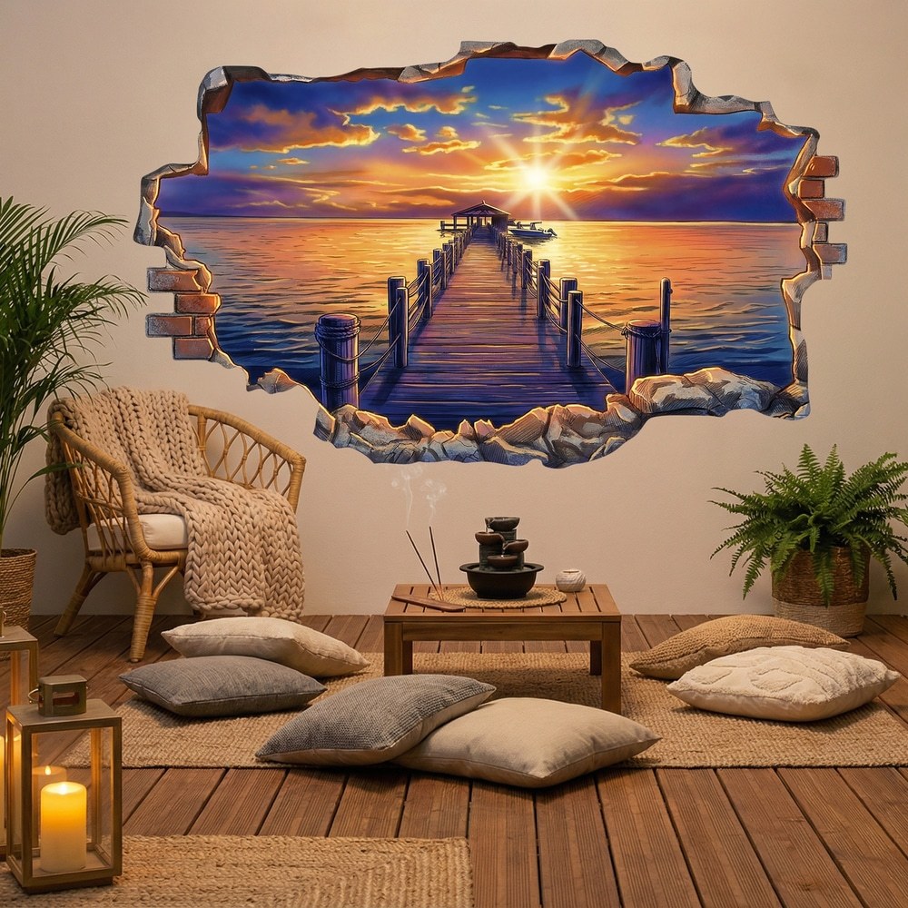 Wall Stickers: Wall Hole Sunset Pier