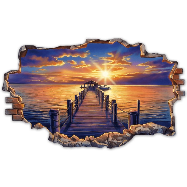 Wall Stickers: Wall Hole Sunset Pier