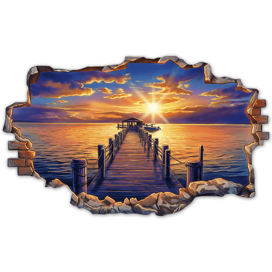 Wall Stickers: Wall Hole Sunset Pier