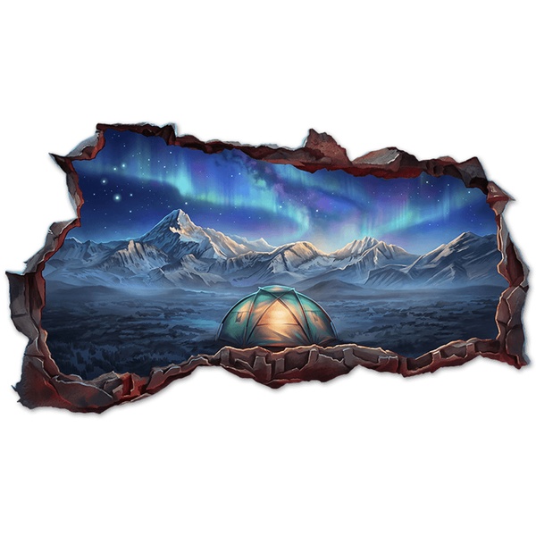 Wall Stickers: Wall Hole Camping Under the Northern Lights