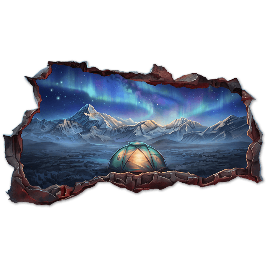 Wall Stickers: Wall Hole Camping Under the Northern Lights