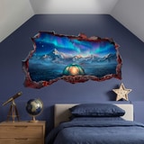 Wall Stickers: Wall Hole Camping Under the Northern Lights 9