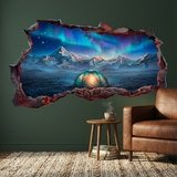 Wall Stickers: Wall Hole Camping Under the Northern Lights 10