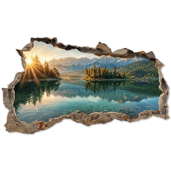 Wall Stickers: Wall Hole Alpine Lake at Sunrise