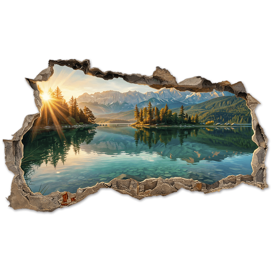 Wall Stickers: Wall Hole Alpine Lake at Sunrise