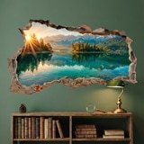 Wall Stickers: Wall Hole Alpine Lake at Sunrise 4