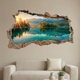 Wall Stickers: 3D Alpine Lake at Sunrise Hole in the Wall Decal 5