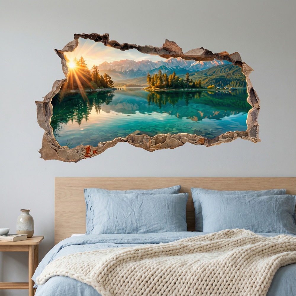 Wall Stickers: Wall Hole Alpine Lake at Sunrise