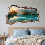 Wall Stickers: 3D Alpine Lake at Sunrise Hole in the Wall Decal 6
