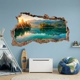 Wall Stickers: 3D Alpine Lake at Sunrise Hole in the Wall Decal 8
