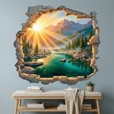 Wall Stickers: Wall Hole Sunrise over Mountain Lake 5