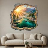 Wall Stickers: Wall Hole Sunrise over Mountain Lake 6