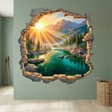 Wall Stickers: Wall Hole Sunrise over Mountain Lake 7
