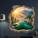 Wall Stickers: Wall Hole Sunrise over Mountain Lake 8