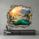Wall Stickers: Wall Hole Sunrise over Mountain Lake 9