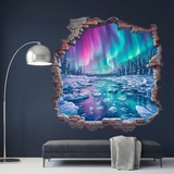 Wall Stickers: Broken Wall Northern Lights over Frozen River 5