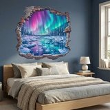 Wall Stickers: Broken Wall Northern Lights over Frozen River 6
