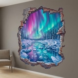 Wall Stickers: Broken Wall Northern Lights over Frozen River 7