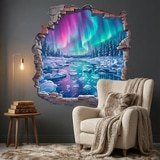 Wall Stickers: Broken Wall Northern Lights over Frozen River 9