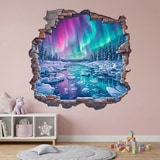 Wall Stickers: Broken Wall Northern Lights over Frozen River 10