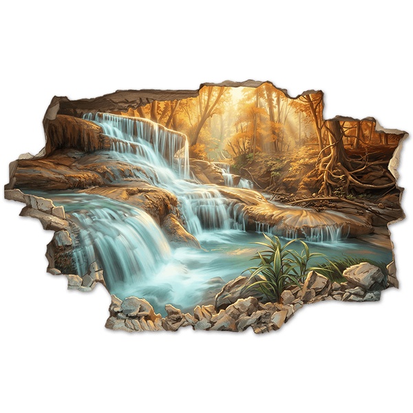 Wall Stickers: Broken Wall Waterfall in Autumn Forest