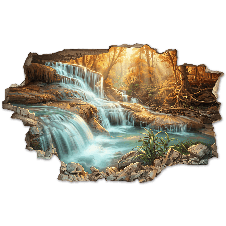 Wall Stickers: Broken Wall Waterfall in Autumn Forest