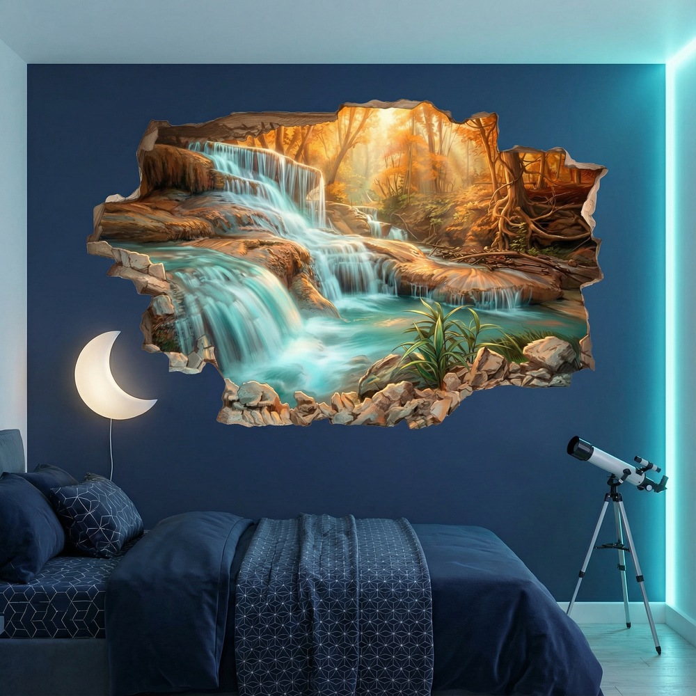 Wall Stickers: Broken Wall Waterfall in Autumn Forest