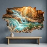 Wall Stickers: Broken Wall Waterfall in Autumn Forest 7