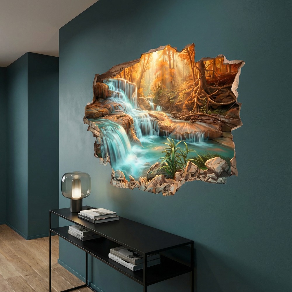 Wall Stickers: Broken Wall Waterfall in Autumn Forest