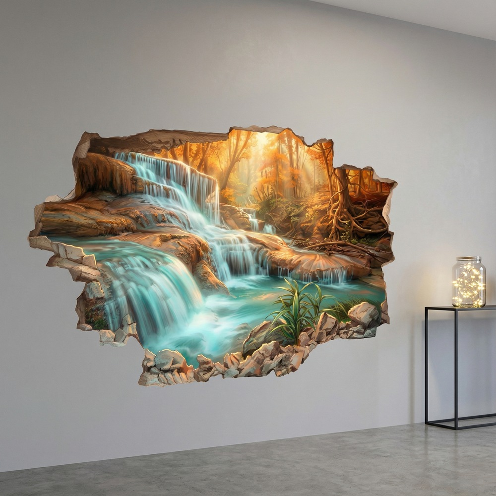 Wall Stickers: Broken Wall Waterfall in Autumn Forest