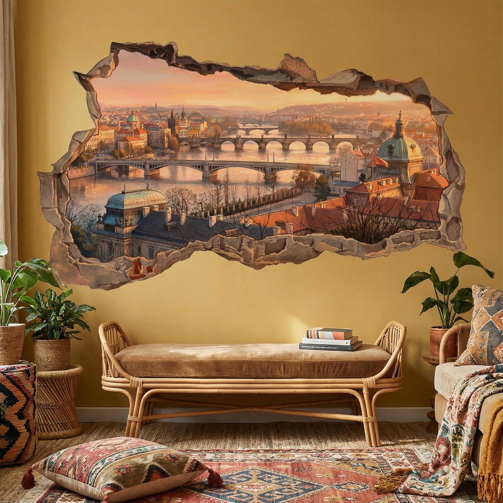 Wall Stickers: Broken Wall Prague Sunset View