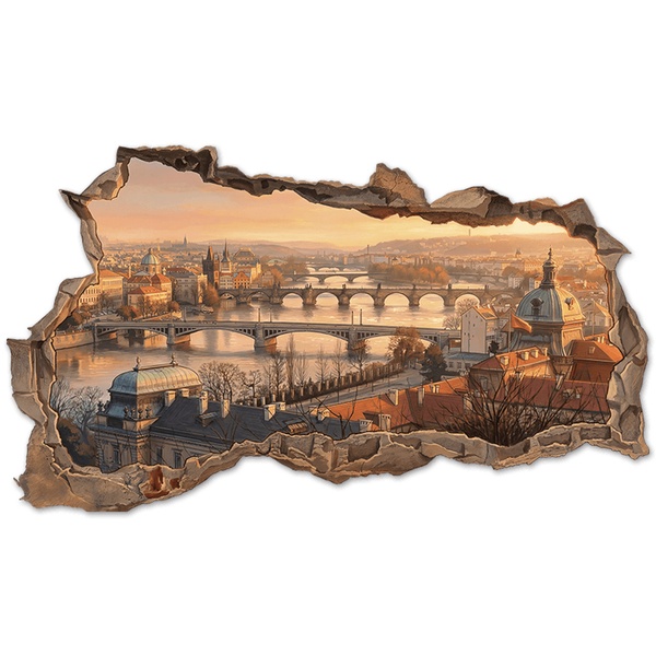 Wall Stickers: Broken Wall Prague Sunset View