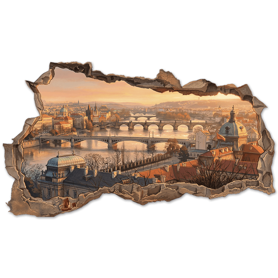 Wall Stickers: Broken Wall Prague Sunset View